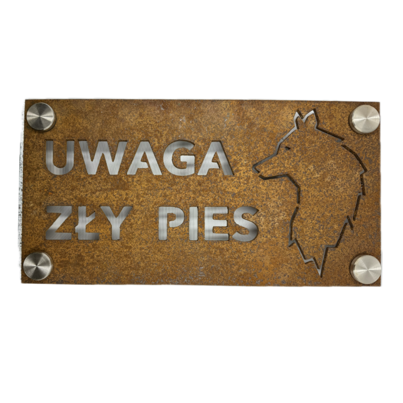 Znak „UWAGA ZŁY PIES” ze stali Corten Znak „UWAGA ZŁY PIES” ze stali Corten